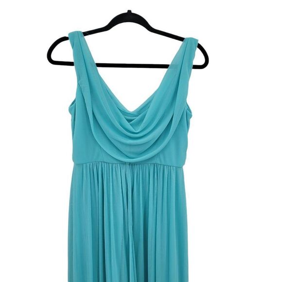 David's Bridal Dress Formal Sleeveless Draped Back Flowy Maxi Aqua Blue Sz 8 - Picture 9 of 11